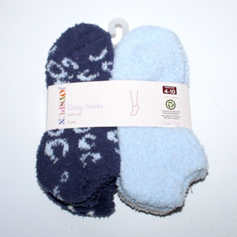 Joyspun Cozy Socks Women 6 Pack Size 4 - 10 low cut blue white